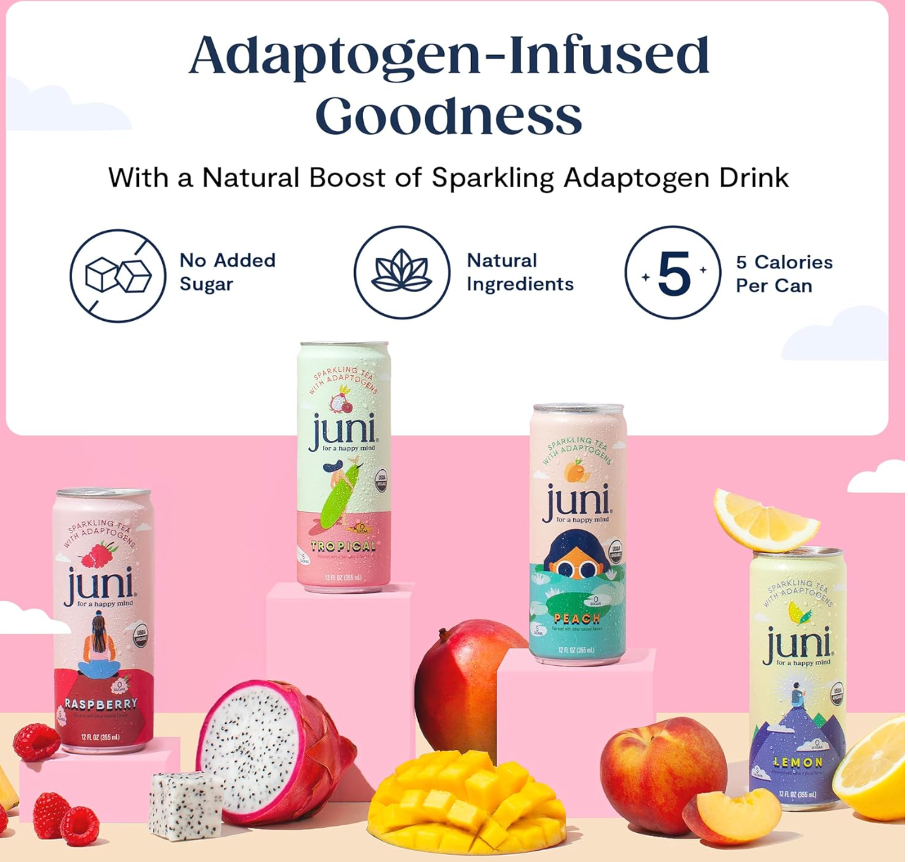 Juni Sparkling Adaptogen Drink – Variety Pack (12 Cans)