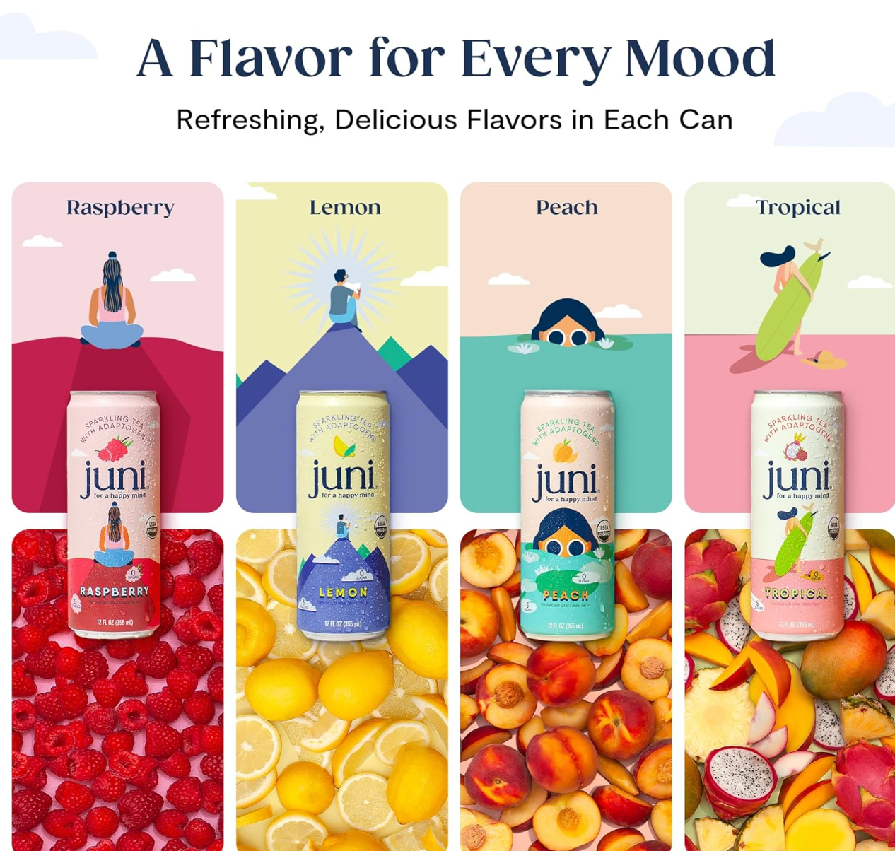 Juni Sparkling Adaptogen Drink – Variety Pack (12 Cans)