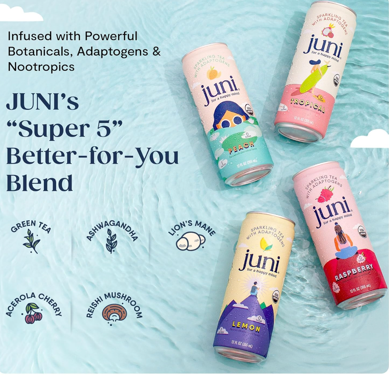 Juni Sparkling Adaptogen Drink – Variety Pack (12 Cans)